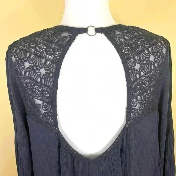 Free People Navy One Night Victorian Peasant Key Hole Back Rayon Tunic Size M - Picture 8 of 16